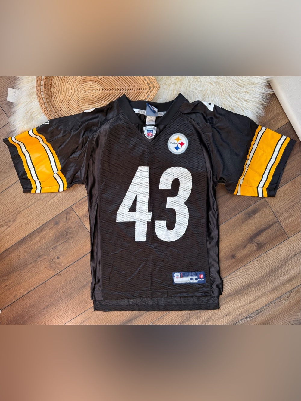 Reebok NFL Black Pittsburgh Steelers Troy Polamalu Football Jersey Mens Small